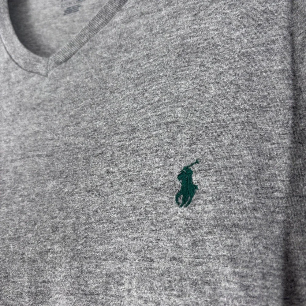 Polo Ralph Lauren T-Shirt Mens LT‎ Grey V-Neck Cotton Heathered Pony Logo Tee